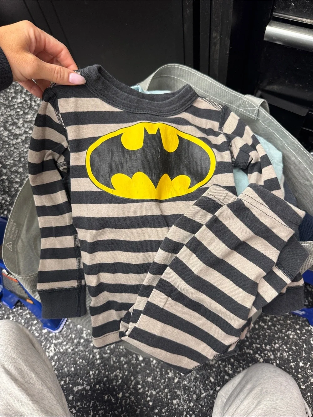 Hanna Andersson Batman Black & Gray Striped Kids Pajama Set